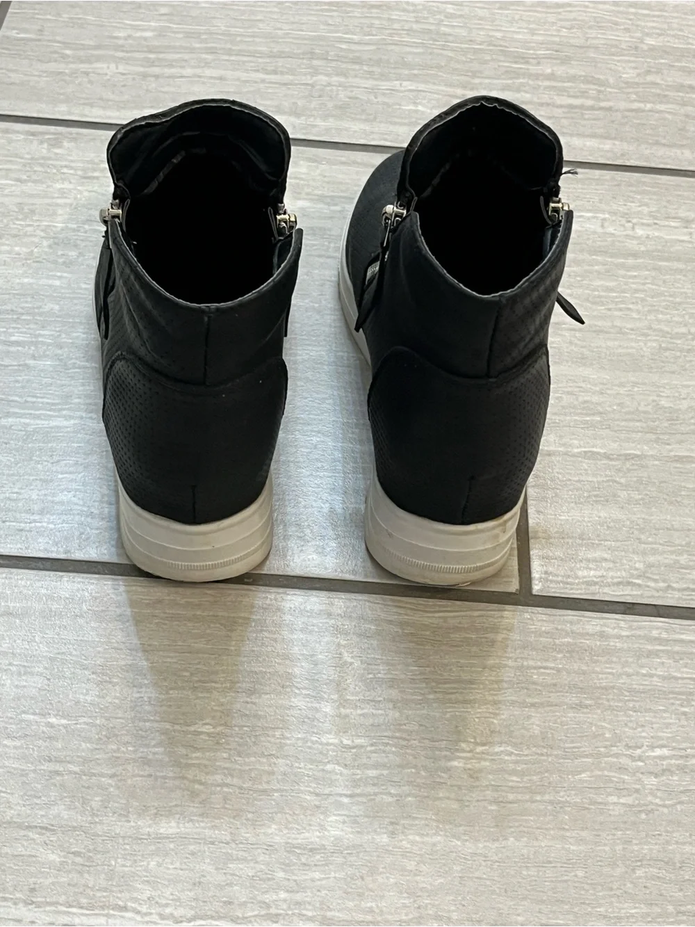 Black High-Top Wedge Sneaker with Side zippers women’s 8